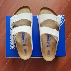 Birkenstock Women's Arizona Soft Footbed Suede Leather - Antique White